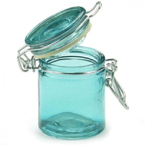 Mini pot a dragées confiture en verre Bleu ciel, contenant mariage -  Badaboum