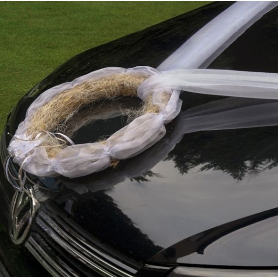 Décoration voiture mariage champêtre - Kit : Nœud Jute/dentelle et conserve