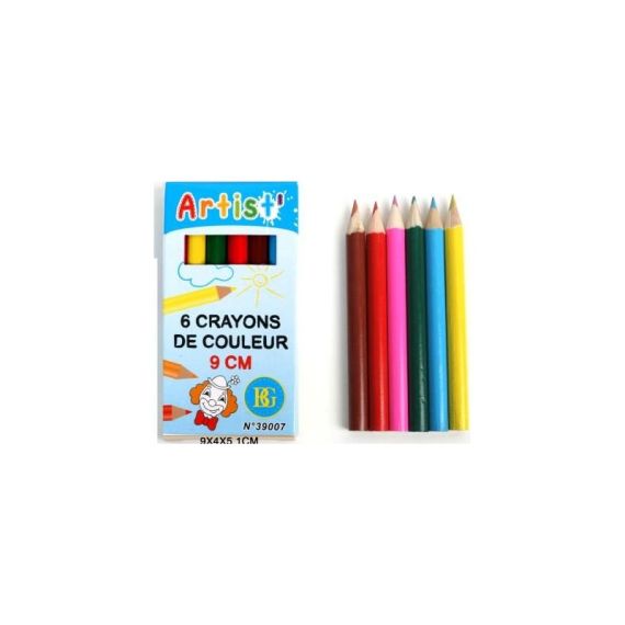 POCHETTE DE 6 CRAYONS DE COULEURS 9 cm