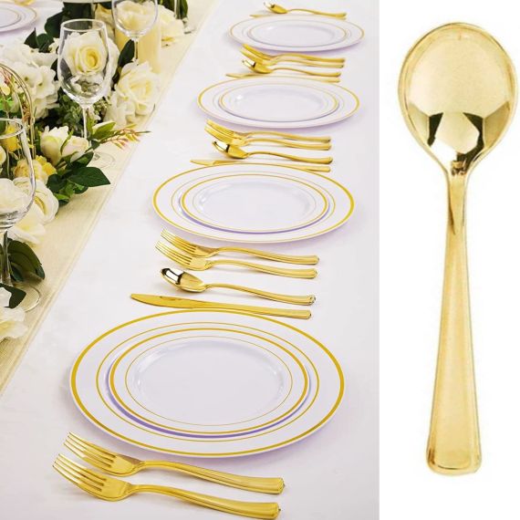 Cuillère Or plastique Inox, vaisselle Jetable mariage - Badaboum