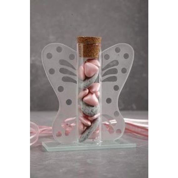 Eprouvette en Verre Contenant Tétine et Inscription Baby Rose