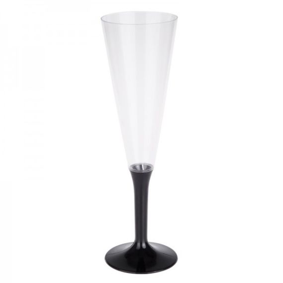 Flutes à champagne pied noir pas cher en plastique transparent Badaboum