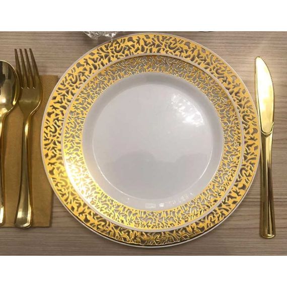 Grande Assiette plastique Arabesque Or, vaisselle jetable - Badaboum