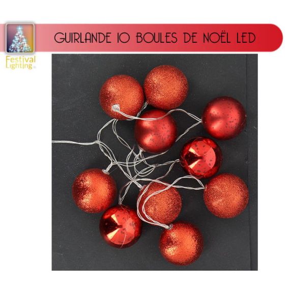 Guirlande lumineuse - Boules - 10 m - Rouge