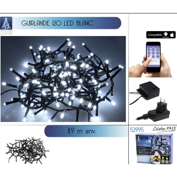 Guirlande lumineuse 120 LED Blanc avec Appli Smartphone pas cher - Badaboum