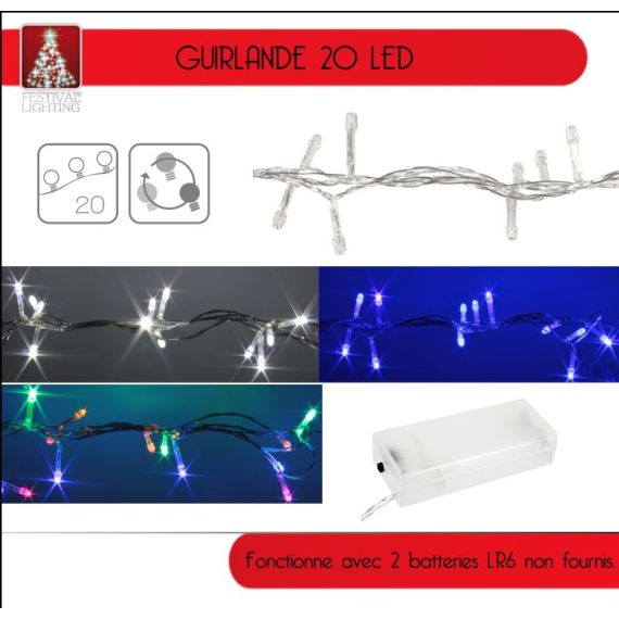 Guirlande lumineuse à pile pas cher 20 LED, décoration noel - Badaboum