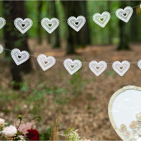 Guirlande mariage napperon Coeur Blanc, deco mariage - Badaboum