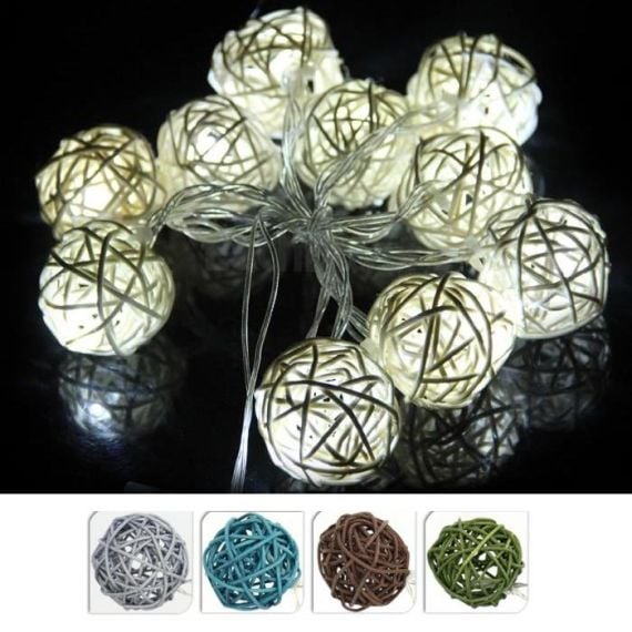 Acheter Guirlande lumineuse à pile Boule de Rotin 10 LED - Badaboum