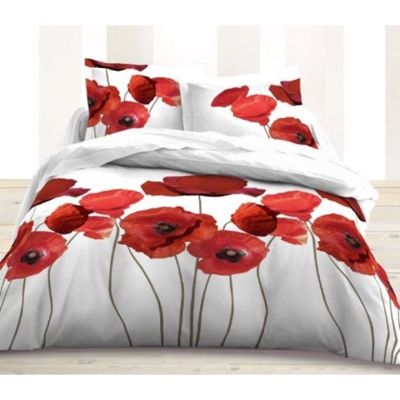 Housse de couette 220 x 240 cm pas cher imprimée Coquelicot - Badaboum