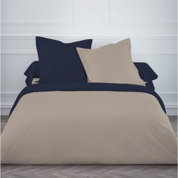 Housse De Couette Bicolore Aigue-marine Et Ivoire - Microfibre Polyester Douce - 300 X 270 Cm