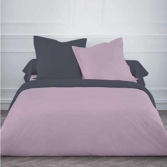 Acheter Housse de couette en flanelle de coton bicolore rose gris 220x240 cm