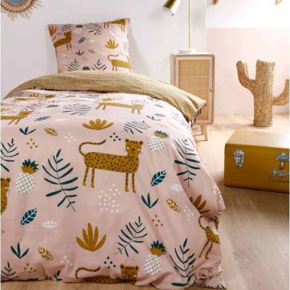 Housse de couette Enfant 1 Personne Pink Jungle Linge de maison