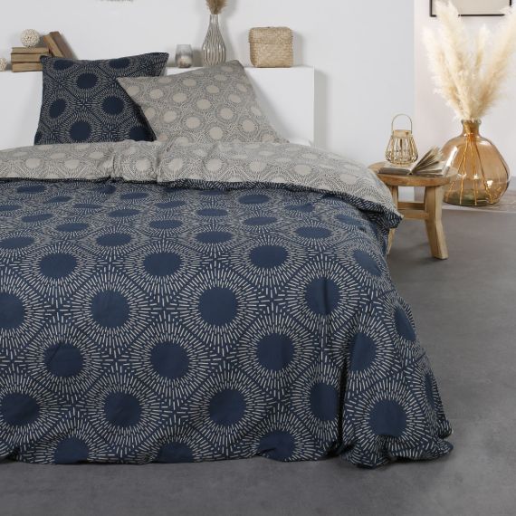 Housse de couette 140x200cm unie Bleu marine 100% coton - Badaboum