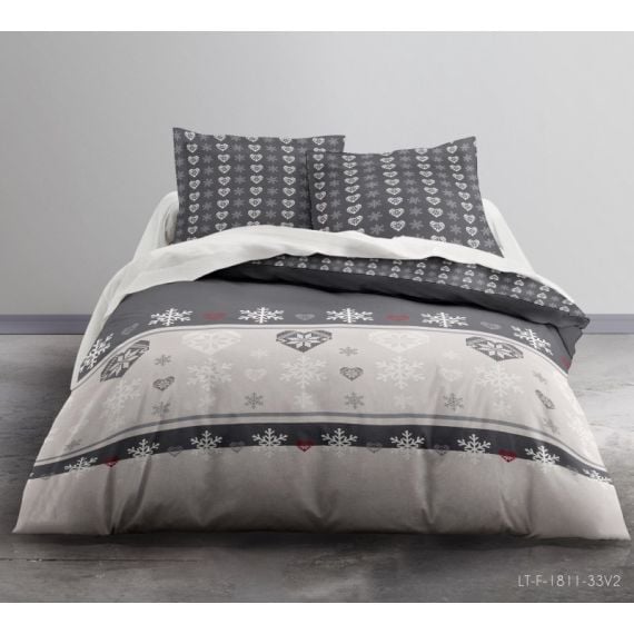 Drap housse en flanelle - Gris souris - 160x200 cm - Flanelle/Coton