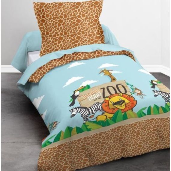 Housse de couette pas cher 1 personne jungle dodo - Badaboum