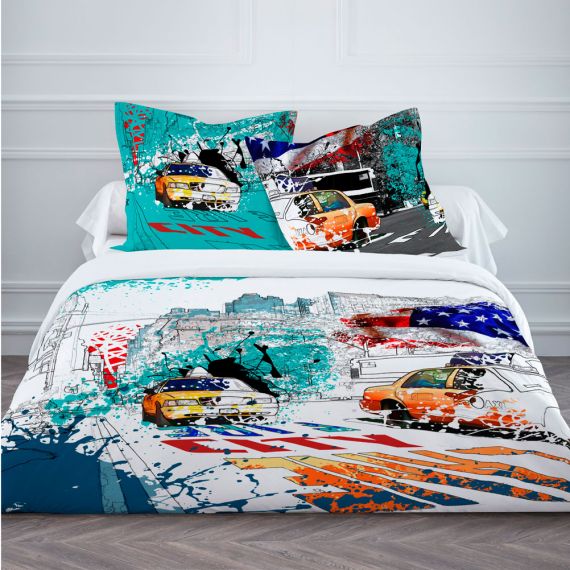 Housse de couette pas cher 220x240 New York Colors, linge de