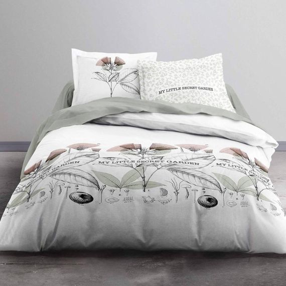 Housse de couette 240x260 + 2 taies So Natural coton Gris - Cdiscount Maison