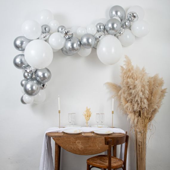 Kit Arche de 70 Ballons Argent et Blanc, ballon mariage pas cher - Badaboum