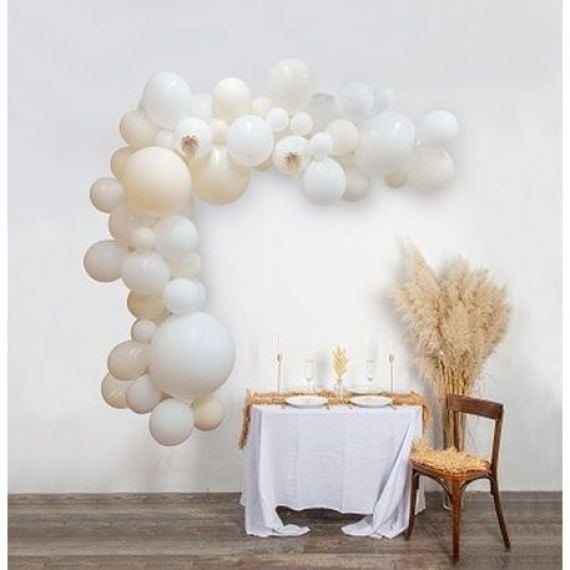 Kit Arche de 72 Ballons Blanc Creme et Feuille de Palmier Ivoire