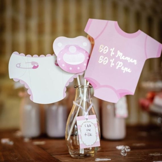 Kit photobooth baby shower fille, decoration baptême - Badaboum