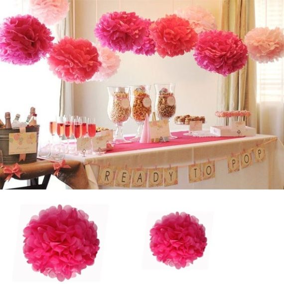 2 Boules pompons papier de soie Fuchsia 40 et 50 cm, decoration mariage -  Badaboum