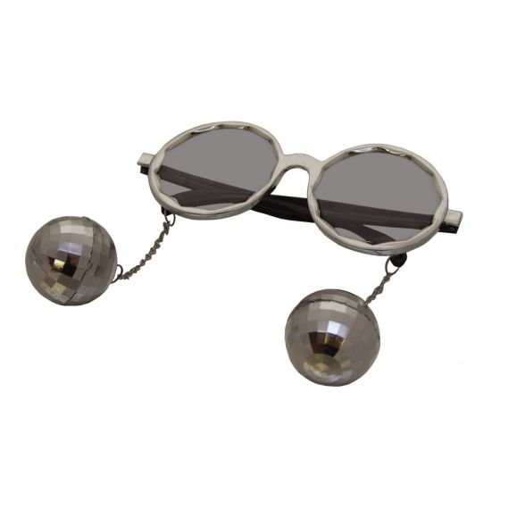 Lunettes Boules Disco Rétro - Style Années 70 Avec Chaînette Argentée - Accessoire Fête, Déguisement, Soirée - Cadeau Drôle - 10