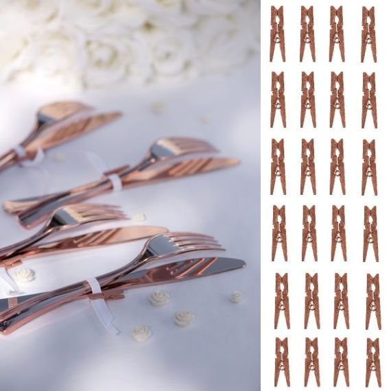 Mini pince à linge en bois Rose gold, porte nom mariage - Badaboum