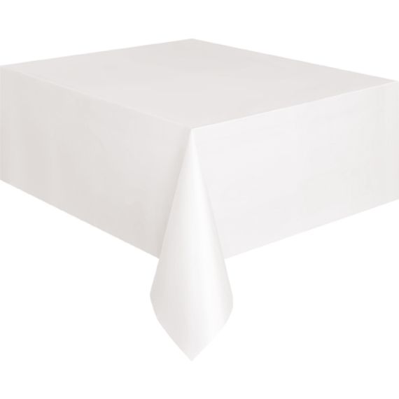 Nappe en plastique rectangulaire Blanche 135x270cm, nappe pas cher -  Badaboum