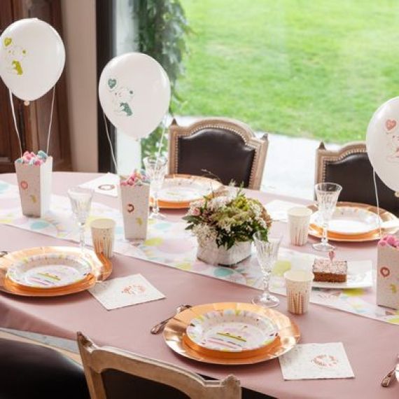 Chemin de table intissé imprimé Happy Birthday rose Gold 5 m