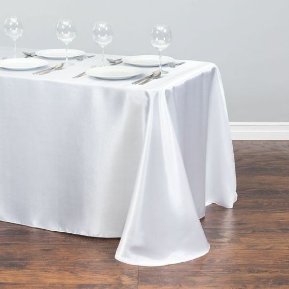 Nappe Rectangulaire En Satin Blanc 145x300cm - Pour Mariage, Banquet, événement - Tissu Polyester Infroissable