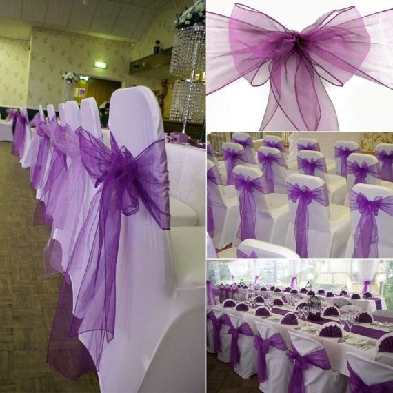 Noeud de chaise mariage en organza Violet, noeud housse de chaise