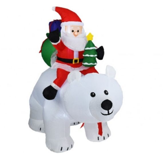 Père Noël avec sac cadeau et ours de Noël - Figurine Père Noël 28 cm