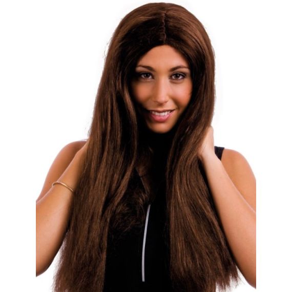 Perruque brune shop longue pas cher