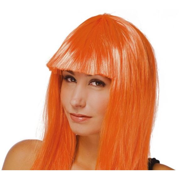 Perruque mi long frange Orange d guisement pas cher Badaboum