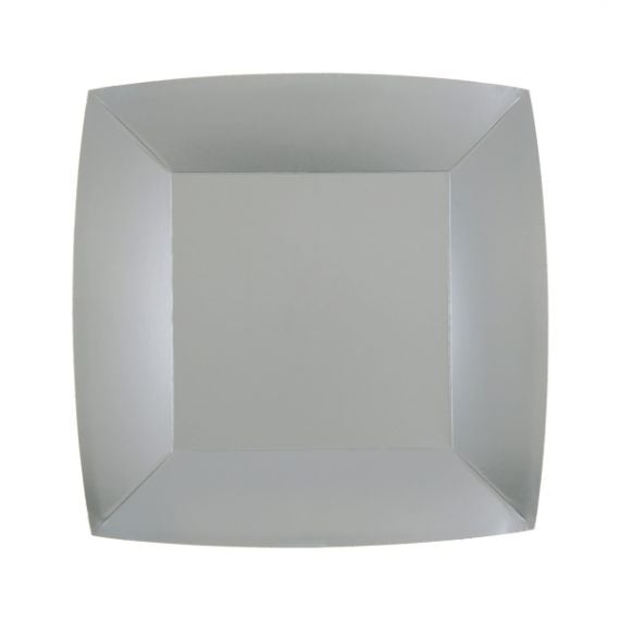 Petite assiette en plastique carrée Chrome Argent 18cm, vaisselle