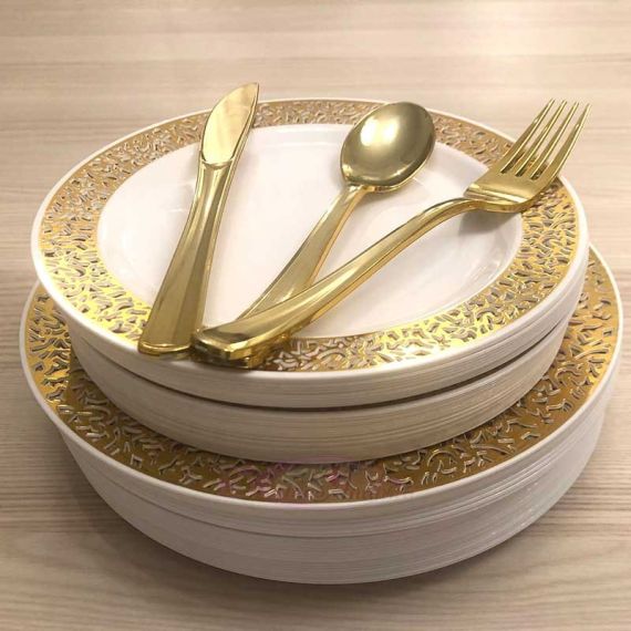 Petite Assiette plastique Arabesque Or, vaisselle jetable - Badaboum