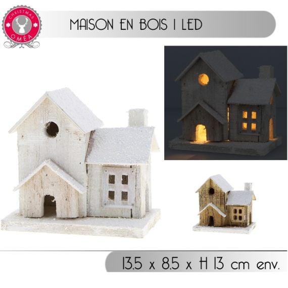 Petite maison en bois noel 1 LED, decoration de Noel - Badaboum