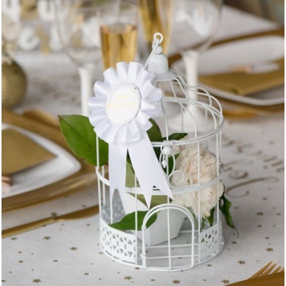 Petite tirelire cage métal blanc 24cm pour Mariage - Badaboum