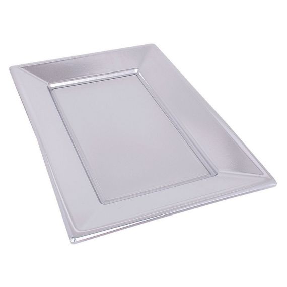 Plateau plastique rectangulaire Argent 34x23cm, vaisselle jetable - Badaboum