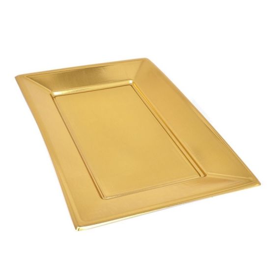 Plateau plastique rectangulaire Or 34x23cm, vaisselle jetable - Badaboum