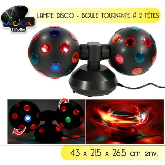 Lampe disco 2 boules tournante sur 2 pieds, deco fete discount