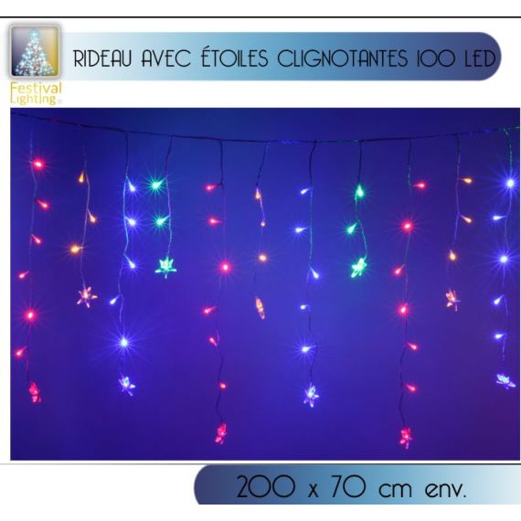 Rideau lumineux avec etoile 100 LED Multicolores, deco noel - Badaboum