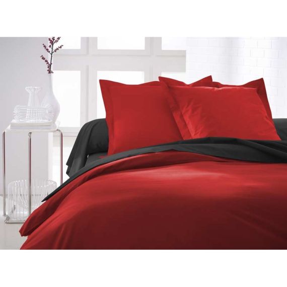 Housse de Couette Unie Imitation Velours Rouge Pas Cher