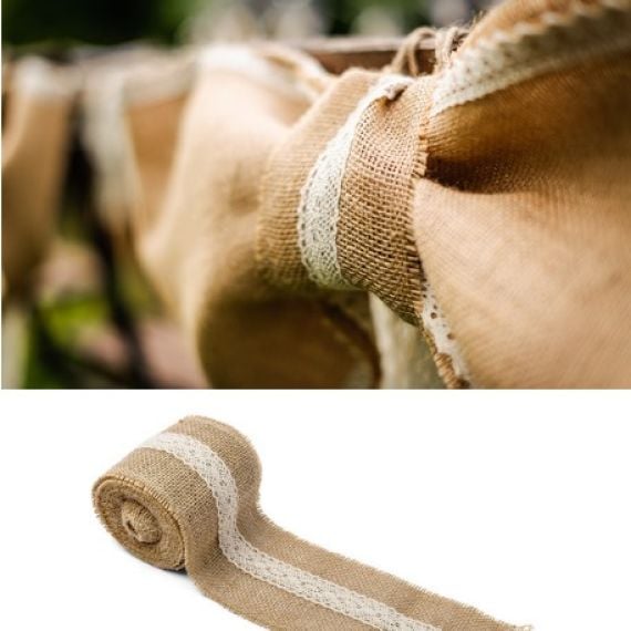 Chemin de table en vrai jute dentelle blanc 20cm, deco mariage - Badaboum