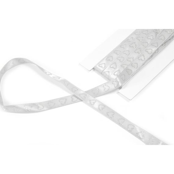 Ruban satin Blanc avec coeur pailleté, ruban mariage pas cher