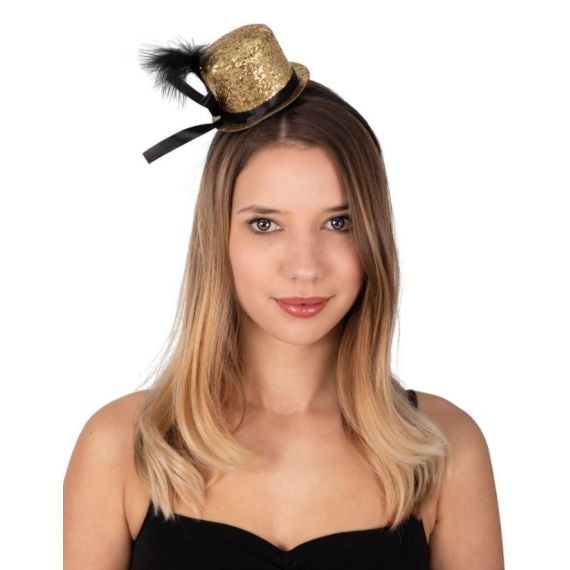 Serre-Tete Mini Chapeau Paillettes Or - accessoire pour deguisement pas  cher - Badaboum