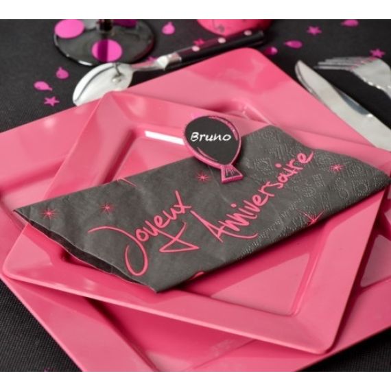 6 Sets de table Joyeux anniversaire fuchsia