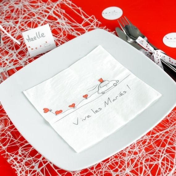 Serviette papier vive les mariés, serviette jetable mariage- Badaboum