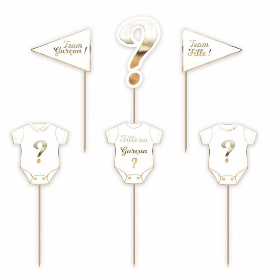 Set de 6 Decorations Gateaux Gender Reveal, vaisselle jetable pas cher Badaboum