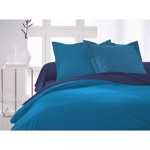 Housse de couette 220x240cm unie Turquoise en 100 % coton- Badaboum